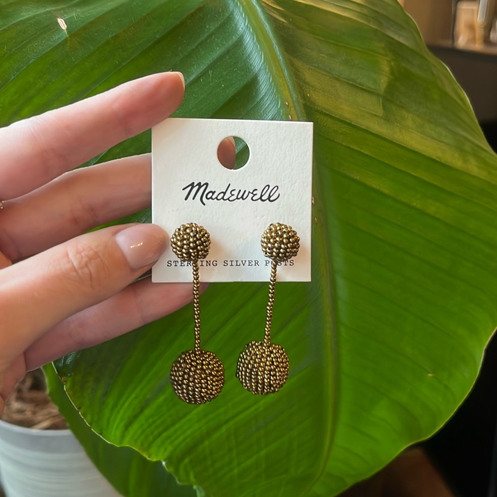 Madewell gold dangly earrings on sterling silver posts